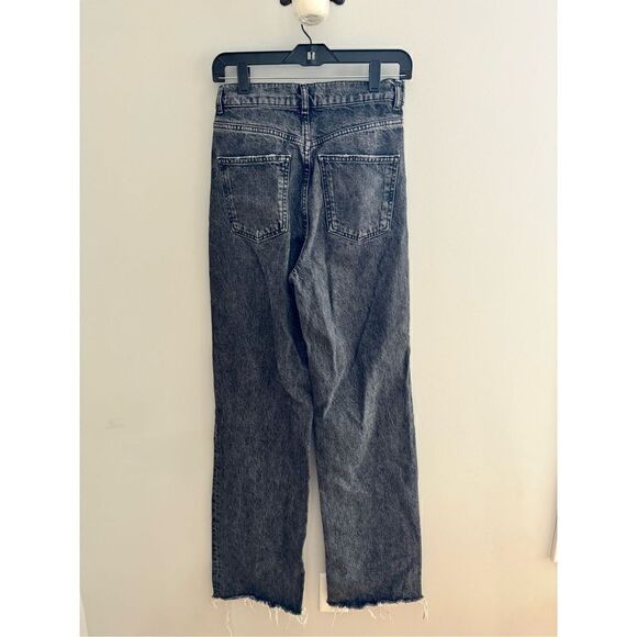Zara Women’s 4 TRF High Rise Barrel Leg Jeans Black Wash Distressed Hem - Picture 7 of 8